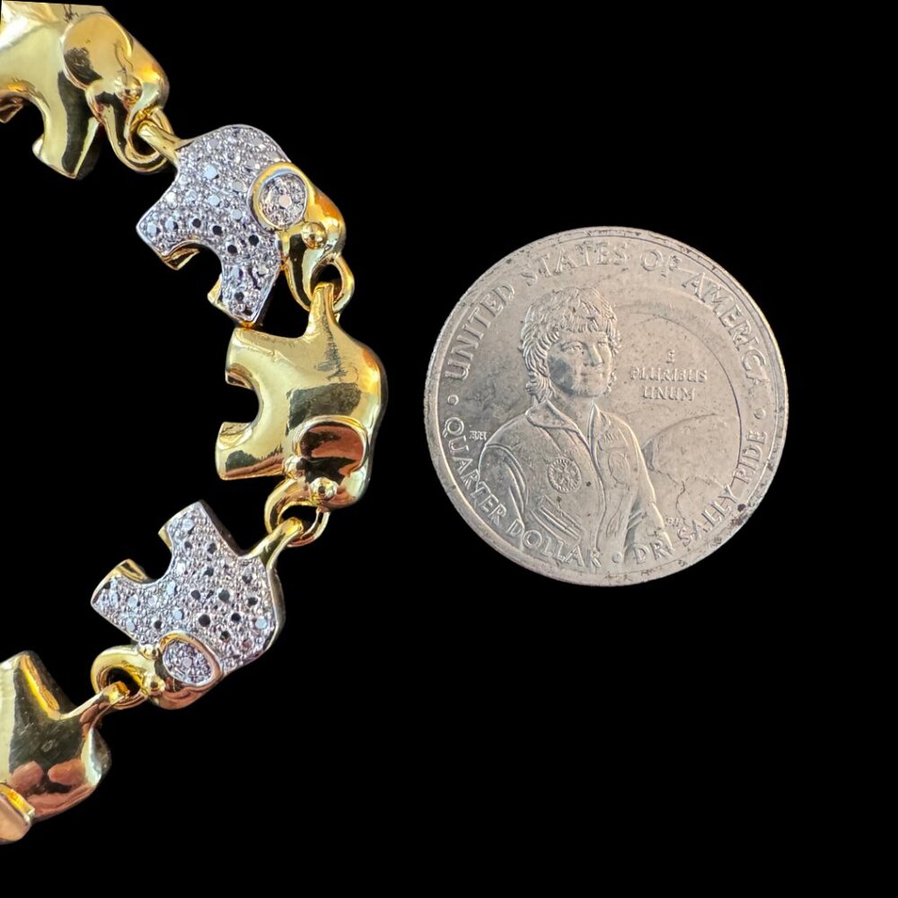 Gold Elephant Tennis Bracelet Signed BR KRN 8" Gold Tone Elephant Link Bracelet - Picture 8 of 8